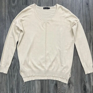 Racheal Oversized Long Sleeve Drop Shoulder V Neck Sweater Cream Size Small